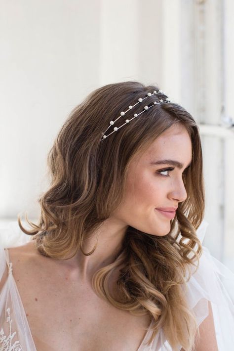 Bride Headband, Silver Headband, Wedding Hair Down, Headband Styles, Pearl Headband, Wedding Headband, Hair Vine, Wedding Headpiece, Davids Bridal