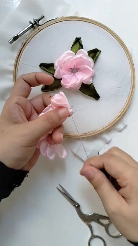 Flower Hand Embroidery, Embroidery Craft, Flower Bud, Ribbon Embroidery, Flower Making, Embroidery Flowers, Embroidered Flowers, Hand Embroidery, Diy And Crafts