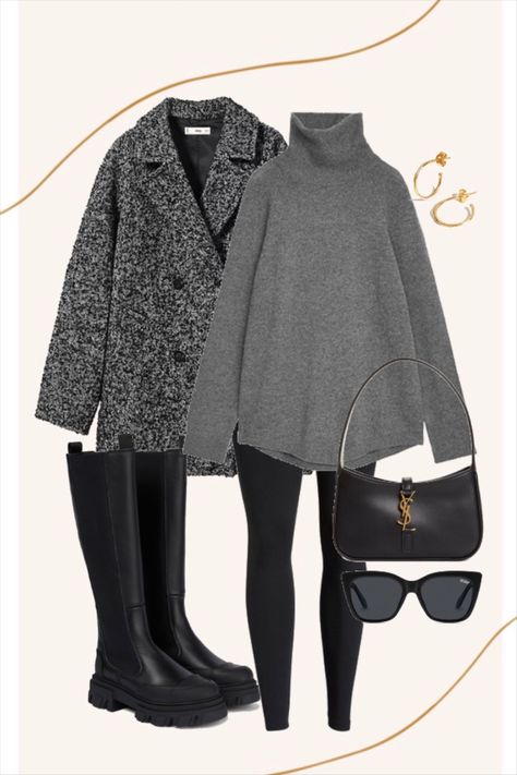 Grey Jacket Winter Outfit, Midseason Outfit, Ysl Handbag, Grey Outfits, Hijabista Fashion, Look Boho Chic, Stylish Hijab, Cropped Coat, Classic Style Outfits