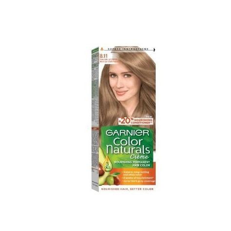 Garnier Color Naturals Hair Cream Deep Ashy Light Blonde No 8.11 315,000 L.L. Garnier Hair Colour Shades, Garnier Color Natural, Garnier Golden Brown Hair Color, Garnier Blonde Hair Dye, Garnier Olia Hair Color, Garnier Hair Dye, Hair Cream, Nourishing Hair, Light Blonde