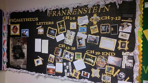 Frankenstein Bulletin Board Frankenstein Bulletin Board, English Bulletin Boards, Teaching Profession, School 2017, Language Lessons, Teaching Jobs, Boat Design, English Teacher, Board Ideas