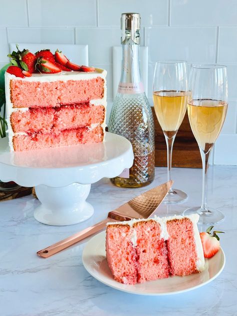 Pink Champagne and Strawberries Cake — CHYNA B'S SWEETS Strawberry Champagne Cake, Champagne Strawberries, Strawberries Cake, Pink Champagne Cake, Strawberry Things, Champagne Cake, Senior Stuff, Strawberry Champagne, Delectable Desserts