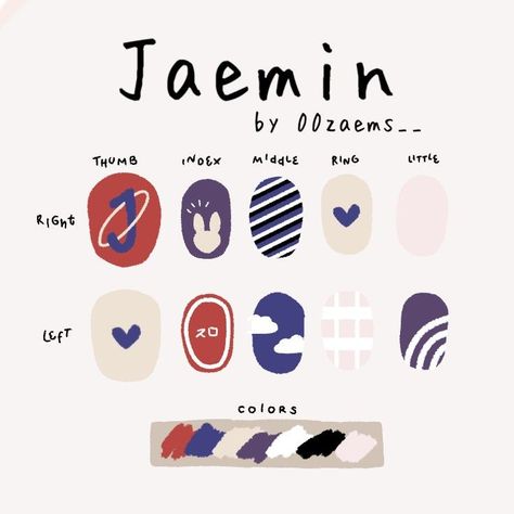 Jaemin nail art design Fake Nails Designs Nct, Kpop Nail Art Nct, Nail Art Nct, Nct Nails Designs, Kpop Idols Nail Art, Kpop Nails Designs, Nail Art Kpop, Nct Nails, Kpop Nail Art