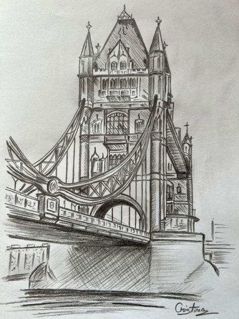 London Bridge — Drawing - pencil sketch - A place I ... 🧡💙💛💜 ...!!! Structure Sketch Architecture, Famous Building Sketches Architecture, London Architecture Drawing, Drawing Of London, Bridge Drawing Sketches, Bridge Architecture Drawing, London Bridge Sketch, Pencil Drawing Building, London Drawing Sketches