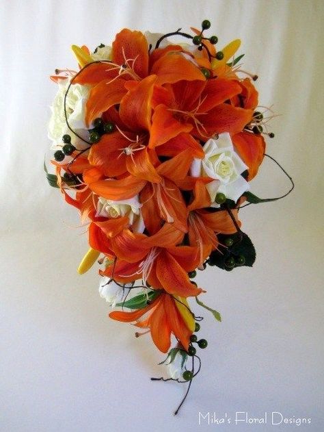 Tiger Lily Bouquet, Tiger Lily Wedding, Beach Bouquet, Lily Bridal Bouquet, Cascading Wedding Bouquets, Artificial Wedding Bouquets, Purple Wedding Bouquets, Lily Wedding, Lily Bouquet