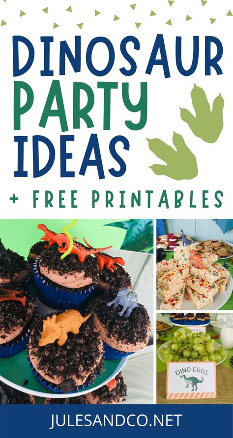 Try these easy dinosaur birthday party ideas for kids! Steal my favorite DIY ideas plus free printables to make your party ROAR! Dino Party Food, Dinosaur Birthday Party Food, Dinasour Birthday, Dinosaur Birthday Party Ideas, Dinosaur Party Ideas, Dinosaur Party Food, Party Food Signs, Dinosaur Food, Dinosaur Party Decorations