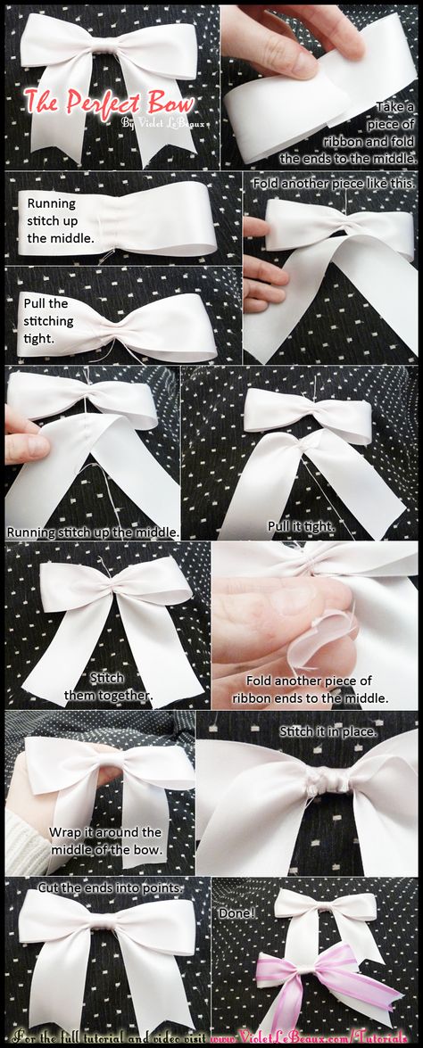 Simple tutorial on getting the perfect ribbon bow every time.   Original full tutorial over here: http://www.violetlebeaux.com/2010/08/tutorial-making-simple-ribbon-bows-_/ Ribbon Bow Tutorial, Buat Pita, Hair Bow Tutorial, Kawaii Diy, Diy Bows, Bow Tutorial, Diy Ribbon, Cheer Bows, Ribbon Crafts