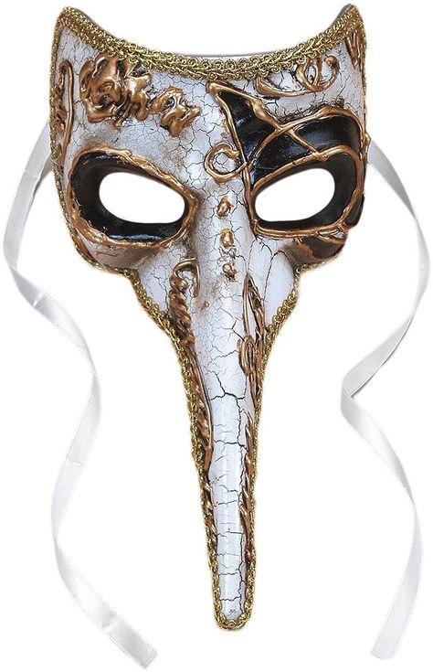 AmazonSmile: Plague Doctor Venetian Long Nose Mask, White w Gold & Black Accents, 9" Long: Clothing Mens Masquerade Mask, Plague Mask, Flower Cartoon, Plague Doctor Mask, Doctor Mask, Nose Mask, Long Nose, Mask Masquerade, Venetian Masks