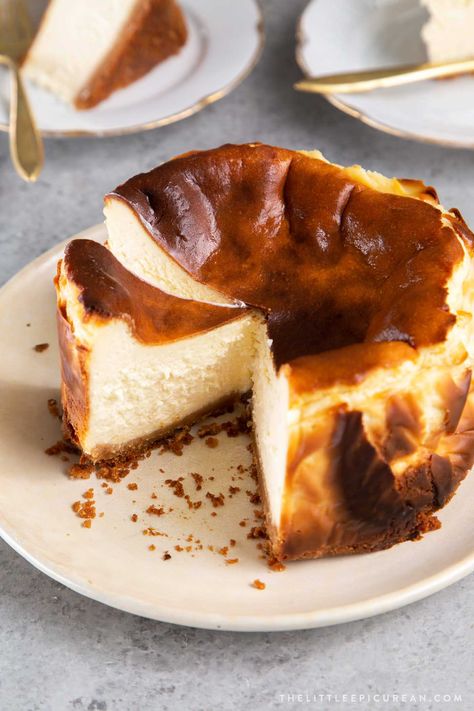 This is not an authentic Basque cheesecake. It is my interpretation of a burnt Basque-style cheesecake with the addition of a vanilla cookie crust bottom. Basque Cake, Basque Cheesecake, Wafer Cookies, Vanilla Cookies, Cookie Crust, Round Cake Pans, Ice Cream Cake, Food Cakes, Cheesecake Recipes