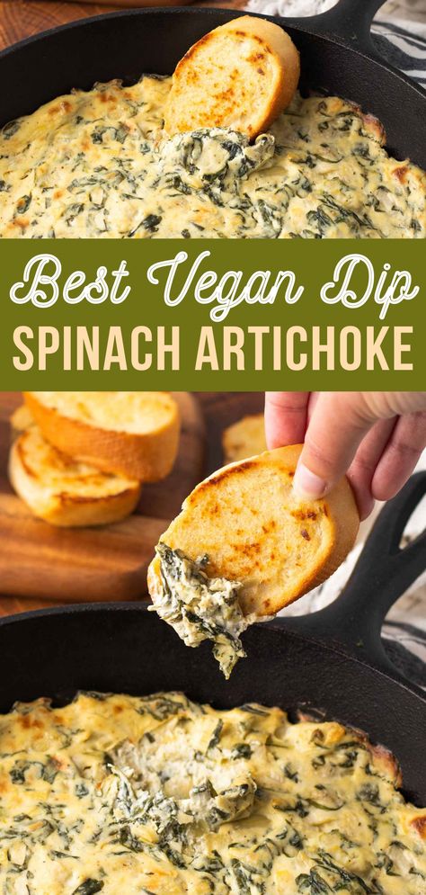 #SavoryandSweetAppetizerCombinations Vegan Spinach Artichoke Dip, Vegan Apps, Dairy Free Appetizers, Vegan Appetizers Recipes, Spinach Artichoke Dip Recipe, Vegan Spinach, Artichoke Dip Recipe, Vegan Party Food, Vegan Dip