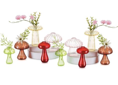 Mushroom Vase, Colored Glass Vases, Propagation Station, Mini Terrarium, Small Glass Vases, Plant Propagation, Glass Planter, Glass Mushrooms, Mushroom Decor