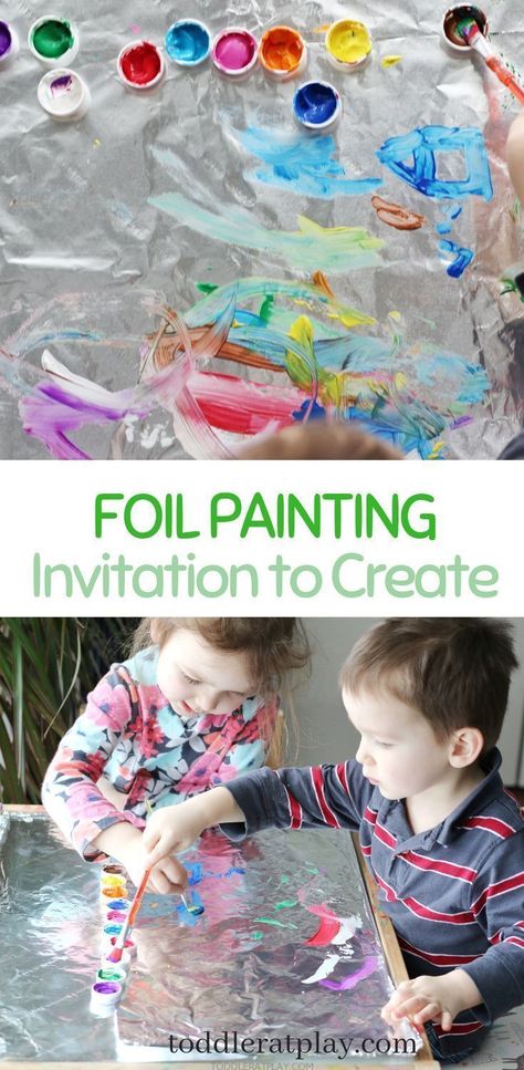 This Foil Painting activity literally took me less than a couple of minutes to prep, requires a couple of plain old craft supplies and Exploration Center Preschool, Ecfe Class Ideas, Painting Invitation, Foil Painting, Invitation To Create, Simple Painting, Painting Activities, Invitation To Play, Preschool Art Activities