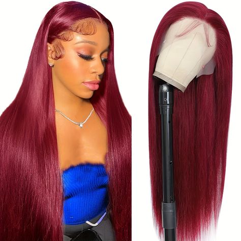 Faster shipping. Better service Straight Burgundy Wig, Burgundy Wig, Ponytail Bun, Hair For Women, Lace Front Wigs Human Hair, Straight Lace Front Wigs, Wig Human Hair, Wigs Human Hair, Burgundy Lace