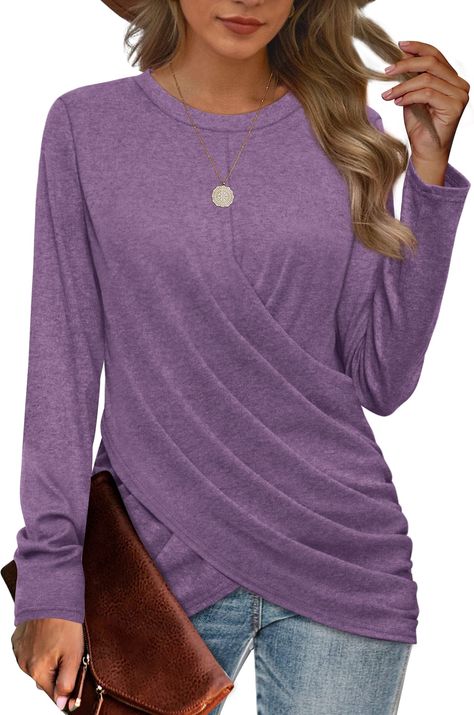 PRICES MAY VARY. ♥Material:60% polyester 35% sayon 5% spandex. Super soft, lightweight and skin-friendly ♥Features:Crew neck design is casual and comfy to wear! Long sleeve tops are warm for fall and winter! Twist front style is classic as daily wear or work wear. Good tops to hide belly for women! The lenghth of these womens tops is perfect, it is long enough to cover your hips as tunic tops for leggings for women ♥All Match: Easy to wear with leggings or jeans, jeggings, stretch pants, boots, Loose Long Sleeve, Twist Front, Pitcairn Islands, Fabric Names, Long Sleeve Casual, Shirt Sleeves, Casual Shirts, 1 Piece, Round Neck