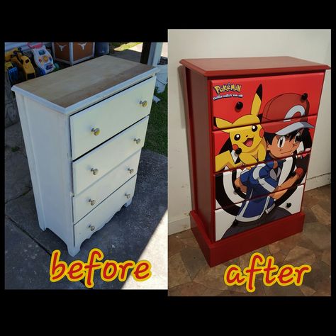 Pokemon Dresser Diy, Reworked Furniture, Marvel Dresser, Disney Dresser Diy, Spiderman Painted Dresser, Refurbished Dresser For Kids Boys Chest Of Drawers, Future Furniture, Furniture Business, Amazing Furniture