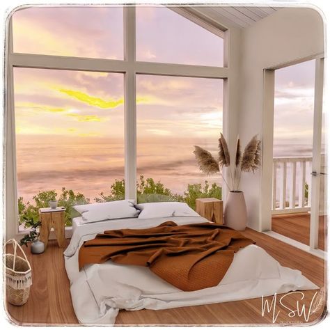 Sims 4 Blender Scene, Sims 4 Blender, Sims World, Bedroom And Balcony, Blender Scene, Scene Bedroom, My Sims, Sunset View, Balcony Design