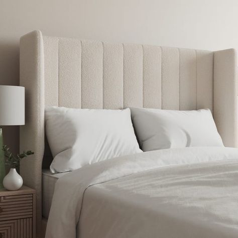 Teddy Wing Stripe Headboard | Dunelm Bed Foam Back Design, Teddy Bed Frame, Cream Bedroom Aesthetic, Beige Headboard Bedroom, Marriage Bedroom, Vertical Headboard, Bed Headboard Ideas, Luxury Headboard, Headboard Inspiration