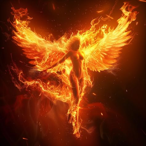 Phoenix Woman Art, Fire Spirit Art, Phoenix Fantasy Art, Phoenix Warrior, Phoenix Woman, Phoenix Aesthetic, Fire Human, Goddess Of Fire, Fire Angel