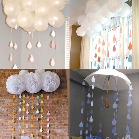 Rain Gender Reveal, Rain Sprinkle Baby Shower Ideas, April Showers Birthday Theme, Rain Theme Decoration, April Showers Party Theme, April Showers Photoshoot, Baby Sprinkle Rain Theme, Rain Birthday Party Theme, Baby Sprinkle Decorations Boy