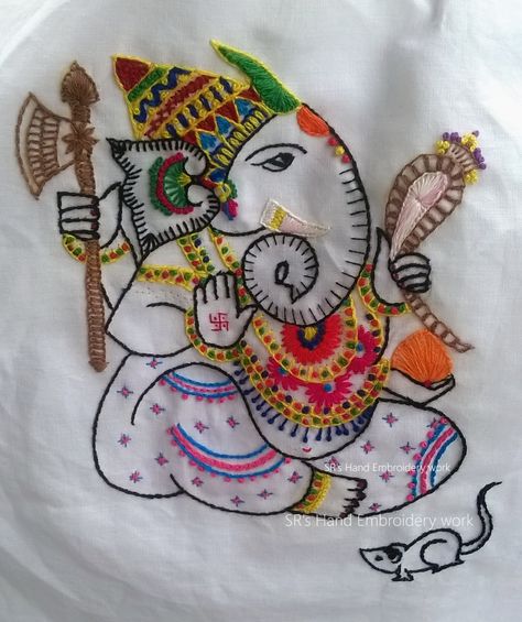 Ganpati Embroidery Designs, Ganesh Embroidery Design, Kutch Work Designs, Embroidery Template, Hand Embroidery Videos, Diy Embroidery Patterns, Hand Embroidery Kit, Handmade Embroidery Designs, Embroidery Works