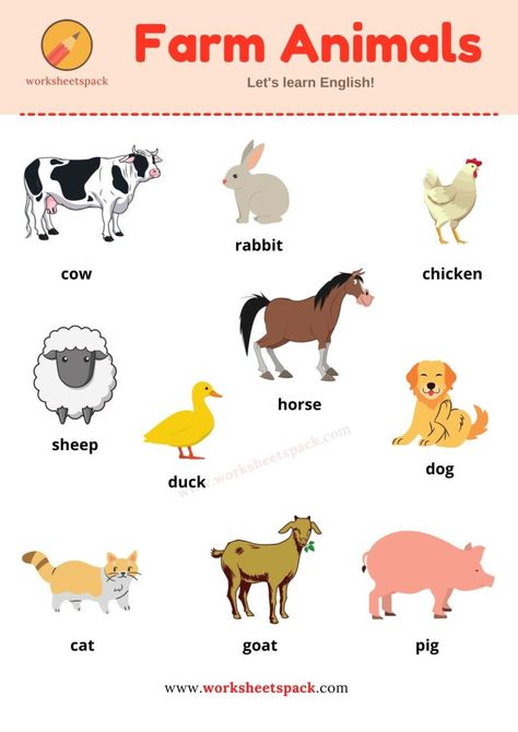 English Vocabulary - Printable and Online Worksheets Pack Domestic Animals Worksheets For Kids, Animals Home Worksheet, Animals Name In Hindi Worksheet, Animal Vocabulary Worksheet, Spring Vocabulary Words, Different Types Of Animals Worksheet, Animals Name With Picture, Summer Vocabulary, Spring Vocabulary