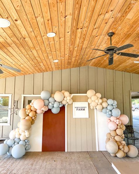 Balloons balloon decor backdrops farm birthday Modern Farm Theme Birthday, Barn Birthday Party, Farm Backdrop, Combined Birthday Parties, Farm Theme Birthday, Farm Theme, Modern Barn, Theme Birthday, 2nd Birthday Parties