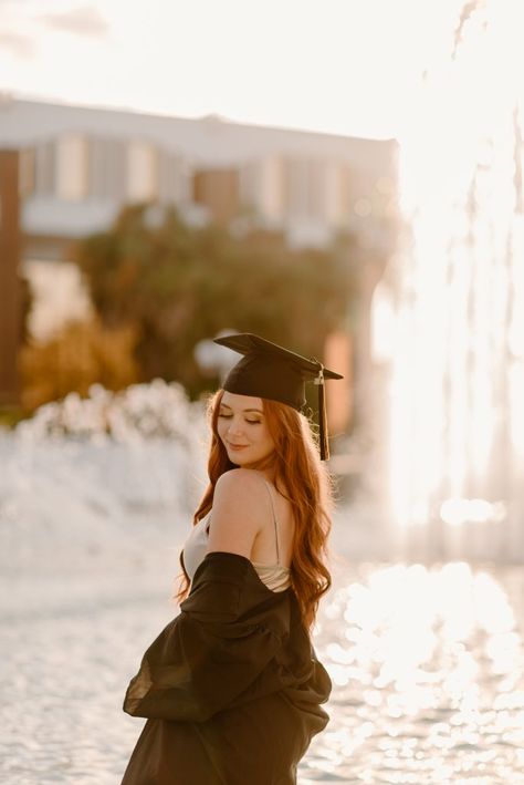 Graduation Session Photography, Graduation Pictures At Park, Waterfall Graduation Pictures, Pregnant Graduation Pictures, Usf Graduation Pictures, Graduation Poses For Ladies, Graduation Shoot Ideas Photoshoot, Editorial Graduation Photos, Graduation Photography Ideas