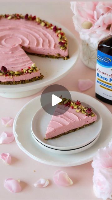 Ligia Derecichei on Instagram: "Indulge in LOVE this Valentine’s Day with our dreamy Pistachio Rose Cheesecake! 💕🌹  This no-bake, gluten-free delight is made with a pistachio-date crust and a creamy rose-infused layer. Check out the recipe below and spread the love! #ValentinesDay #CheesecakeLove    Crust:   - 1 cup raw pistachios  - 1 cup soft pitted dates  - 1 tsp Essence of Rose Petals @northamericanherbandspice    Instructions:   1. Blend pistachios in a food processor until crumbled.  2. Add dates, Essence of Rose Petals and pulse until a crumbly dough forms.  3. Press into a cheesecake mold and set aside.   Cheesecake Layer:   - 14 oz vegan or regular cream cheese  - 14 oz unsweetened coconut whipped cream  - 1 tsp beet root powder (for color)  - 1 tsp Essence of Rose Petals @north Pistachio Rose Cheesecake, Rose Cheesecake, Pistachio Rose, Beet Root Powder, Raw Pistachios, Cheesecake Layer, Pitted Dates, Beet Root, Beetroot Powder