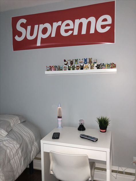 #hypebeast #hypebeastbedroom #supreme #supremebedroom Hypebeast Hypebeast bedroom Ikea bedroom  Ikea furniture Supreme Bedroom, Hypebeast Bedroom, Hype Beast Bedroom, Bedroom Ideas Men, Bape Wallpaper, Room Decor For Boys, Hypebeast Room Decor, Kids Lighting Bedroom, Supreme Hypebeast