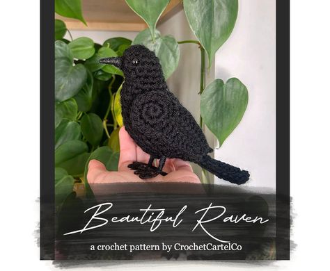 "♡ Get ready to create your own beautiful crochet raven with this comprehensive crochet pattern! Perfect for both beginners and experienced crocheters, this pattern provides detailed step-by-step instructions and photos to guide you through the process. ♡ Crafted by an experienced crochet designer, this bird pattern is carefully designed to create a lifelike and charming bird that will delight anyone who sees it. With instructions for creating the bird's body, wings, beak, eyes, and more, you'll Crochet Raven Pattern, Raven Crochet Pattern Free, Crochet Raven, Bird Amigurumi, Crochet Bird, Crochet Birds, Young Animal, Bird Pattern, Forest Creatures