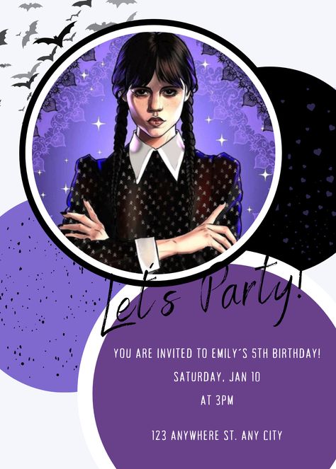 Addams Family Birthday Party Addams Wednesday, Addams Family Theme, Addams Familie, Birthday Party Invitations Free, Bday Invitations, Family Theme, Birthday Invites, Party Details, Edit Text