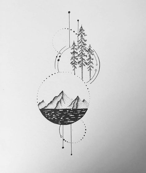 Natural Tattoos, Small Nature Tattoo, Adventure Tattoo, Tattoo Nature, Forest Tattoos, Geometric Tattoo Design, Mountain Tattoo, Line Art Tattoos, Tattoo Art Drawings