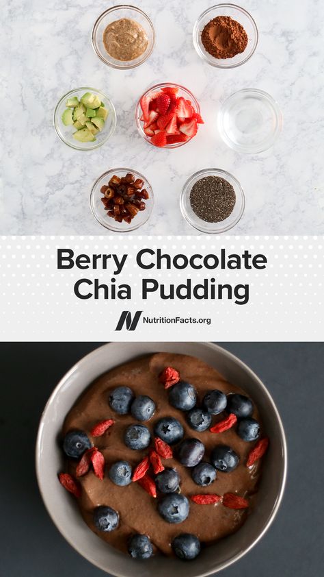 Vegan Chocolate Chia Pudding, Dr Gregor, Date Syrup Recipes, Michael Greger, Daily Dozen, Almond Milk Recipes, Chocolate Chia Pudding, Chia Pudding Recipes, Small Desserts