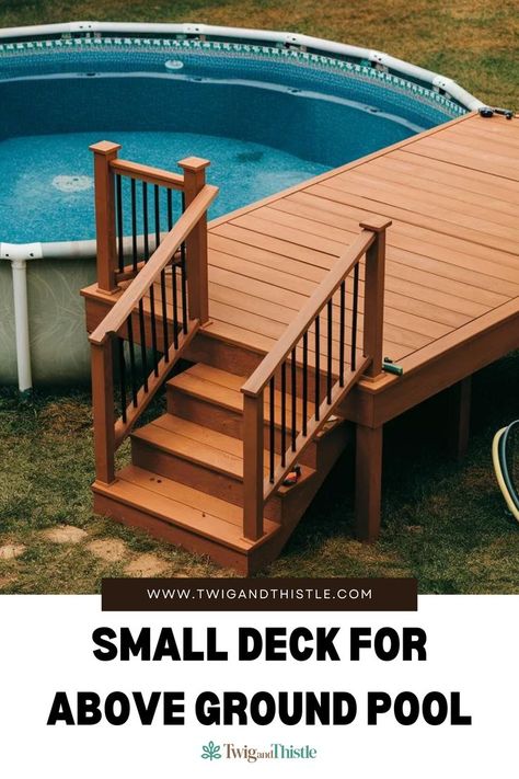 Deck for Above Ground Pool Diy Pool Deck Above Ground, Build A Small Deck, Deck For Above Ground Pool, Pool Deck Diy, Deck Ideas Diy, Diy Pool Deck, Diy Small Deck, Small Above Ground Pool, Above Ground Pool Deck Ideas