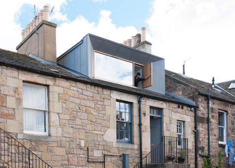 Zinc-clad loft extension by Konishi Gaffney creates an extra bedroom Loft Dormer, Loft Windows, Dormer Loft Conversion, Dormer Roof, Dormer Window, Bungalow Extensions, Stone Building, Mansard Roof, Roof Extension