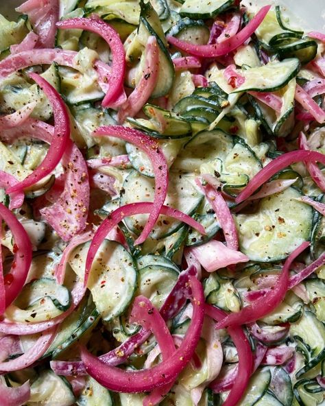 Spicy Cucumber Salad, Spicy Cucumber, Vinegar Chicken, Red Onion Recipes, Creamed Cucumbers, Creamy Cucumber Salad, Creamy Cucumbers, Onion Salad, Summer Dishes