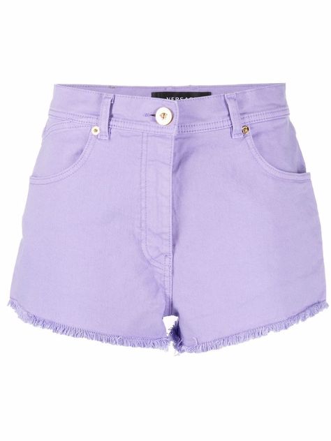 Shop Versace logo patch denim shorts with Express Delivery - FARFETCH Versace Clothes, Versace Shorts, Mini Denim Shorts, Patch Denim, Purple Jeans, Versace Logo, Cute Pants, Denim Patches, Purple Shorts