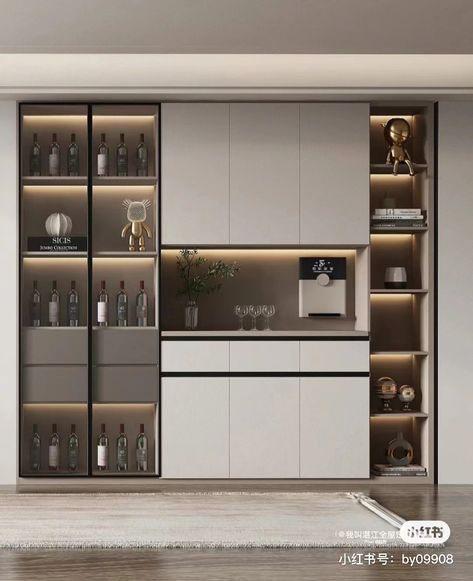 Crockery Unit With Coffee Station, Lobby Cupboard Design, Crockery Unit Design Modern, Crockery Unit Design Modern Dining, Dining Room Cabinet Ideas Modern, Luxury Crockery Unit Design Modern, Crockery Cabinet Design Modern, Latest Crockery Unit Design, Cabinet Wall Design