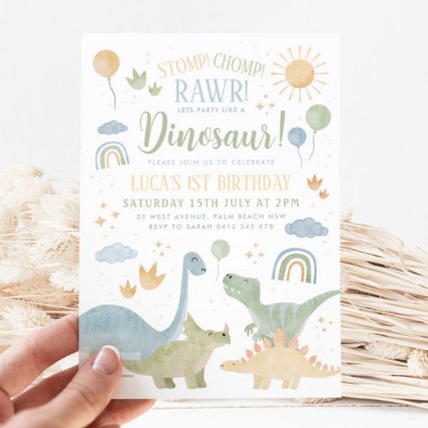 Dinosaur Stomp Chomp Rawr 1st Birthday Party Boy Invitation 1st Birthday Party Boy, Dinosaur Stomp, Dinosaur 1st Birthday, Birthday Party Boy, 1st Birthday Invitation Template, Dinosaur Invitations, Dinosaur Birthday Invitations, Dinosaur First Birthday, Party Boy