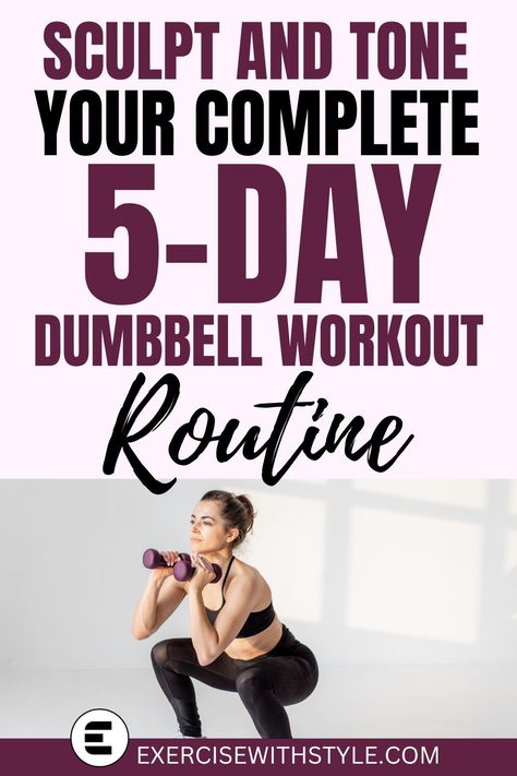 Overwhelmed by complicated fitness routines? Simplify your journey with our 5-day dumbbell workout split. Build muscle at your own pace, anytime, anywhere. Download now and embrace the power of simplicity in your fitness routine! 🏡 #SimplifyFitness #DumbbellWorkout Gym Dumbbell Workout, 5 Day Workout Split For Women, 5 Day Workout Split Women At Home, Core Workout Dumbell Women, Women’s 5 Day Workout Schedule, Whole Body Dumbbell Workout, Quick Dumbbell Workout, Dumbbell Workout Plan At Home, 5 Day Split Workout Routine Women