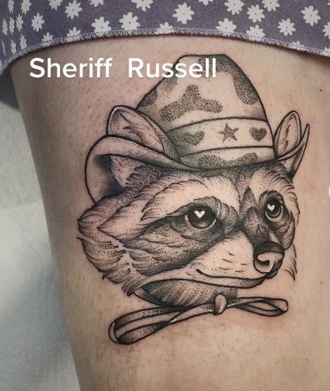 Cowboy Hat Tattoo, Cowboy Tattoo, Hat Tattoo, Cowboy Tattoos, Racoon, Blackwork Tattoo, Cowboy Hat, Tattoos And Piercings, Blackwork