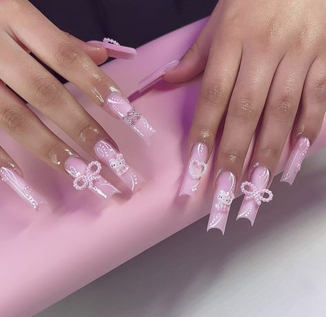 Luv Nails, Cute Pink Nails, Kitty Nails, Retro Nails, Pink Ombre Nails, Long Acrylic Nail Designs, Airbrush Nails, Diy Acrylic Nails, Cute Acrylic Nail Designs