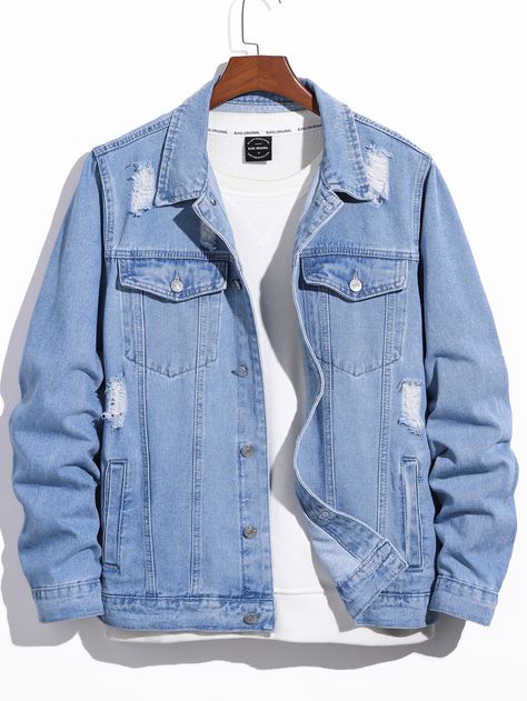 Light Wash Casual  Long Sleeve Denim Plain Other Embellished Non-Stretch  Men Denim Jean Jackets For Men, Mens Denim Jacket Outfit Street Styles, Denim Jacket Outfit For Men, Jeans Jacket Outfit Men, Men Denim Jacket Outfit, Denim Fashion For Men, Denim Jacket Outfit Mens, Jeans Shirt Men, Jeans Jacket For Men