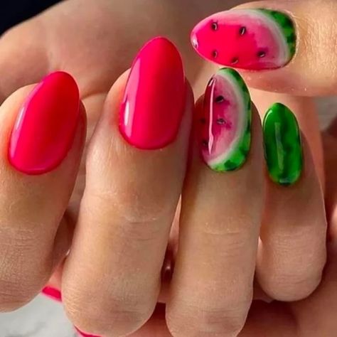 Watermelon Nail Designs, Fruit Nail Designs, Acrylic Nails Nude, Cute Summer Nail Designs, Fruit Nail Art, Watermelon Nails, New Template, Nail Drawing, Nude Nail Designs