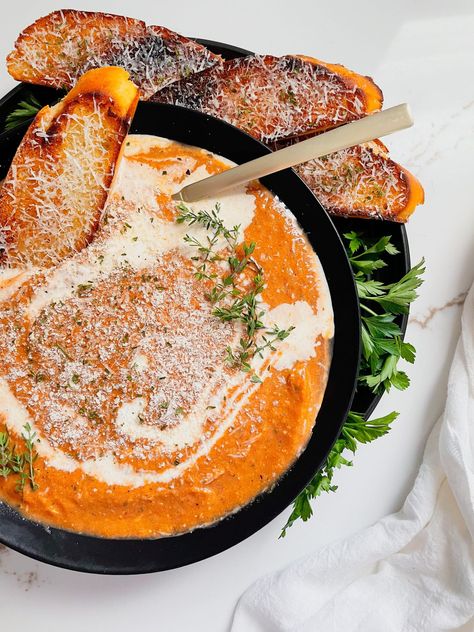 Creamy Roasted Tomato & Parmesan Soup - Espresso and Lime Roasted Tomato Parmesan Soup, Roasted Creamy Tomato Soup, Infradian Cycle, Pan Roasted Tomato Soup, Roasted Tomatoes Soup, Tomato Parmesan Soup, Tomato Basil Parmesan Soup, Creamy Roasted Tomato Soup, Prep Dinners