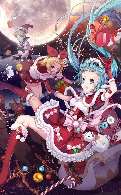 Miku Christmas, Anime Traps, Miku Hatsune Vocaloid, Anime Christmas, Candy Shop, Christmas Joy, Christmas Wallpaper, Christmas Girl, Christmas Art