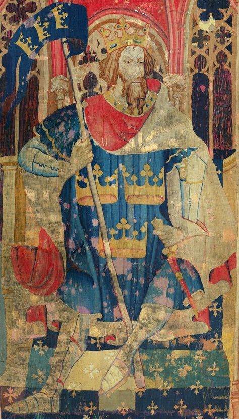 Tapeçaria com retrato do rei Arthur (Foto: Wikimedia) Merlin The Wizard, Rei Arthur, King Arthur Legend, Roi Arthur, Roman Britain, Arthurian Legend, Warrior King, Medieval Tapestry, Medieval History