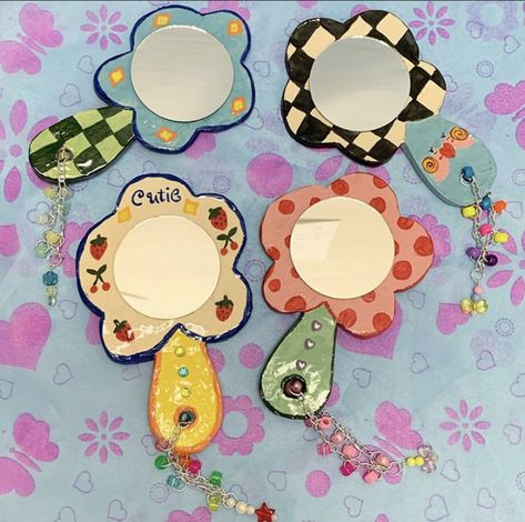 Diy Hand Mirror, Mirror Clay Art, Gay Earrings, Clay Mirror, Ceramic Mirror, Choose Your Fighter, Hand Mirrors, Handmade Mirror, Sculpture Art Clay