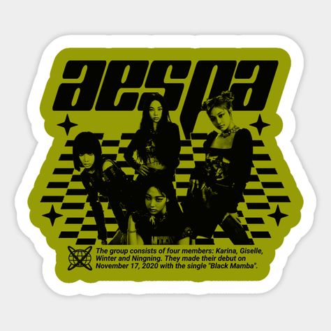 Aespa is a K-Pop group -- Choose from our vast selection of stickers to match with your favorite design to make the perfect customized sticker/decal. Perfect to put on water bottles, laptops, hard hats, and car windows. Everything from favorite TV show stickers to funny stickers. For men, women, boys, and girls. Aespa Stickers, K Pop Stickers, Kpop Journal, Pop Stickers, Black Stickers, Black Mamba, Kpop Wallpaper, Hard Hats, Pop Group