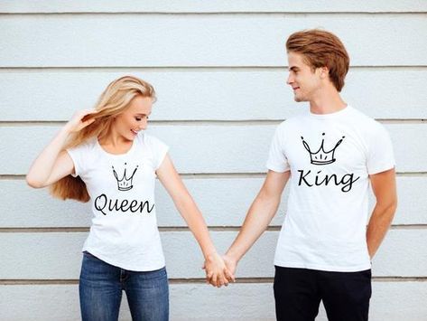 Couple Tshirts Funny, King And Queen Shirts, King Queen Shirts, T Shirt Couple, Funny Matching, Queen Shirt, Couple Tees, Anniversary Shirt, Queen Tshirt